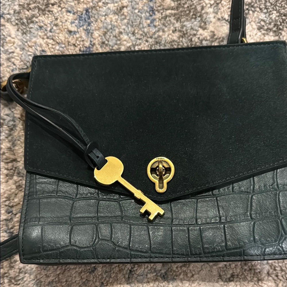 Fossil Elegant Black Croc-Embossed Shoulder Bag - Picture 3 of 4
